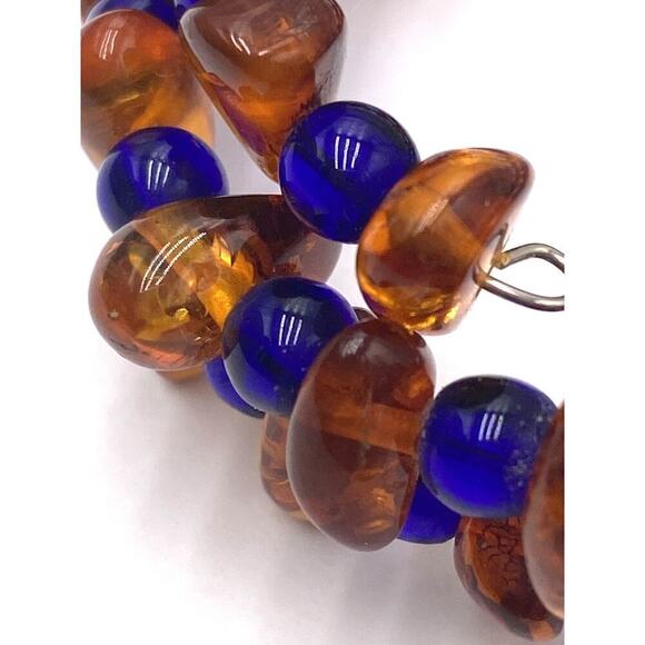 Amber Bracelet Blue Acrylic Divider Beads Memory Wire - Picture 3 of 11